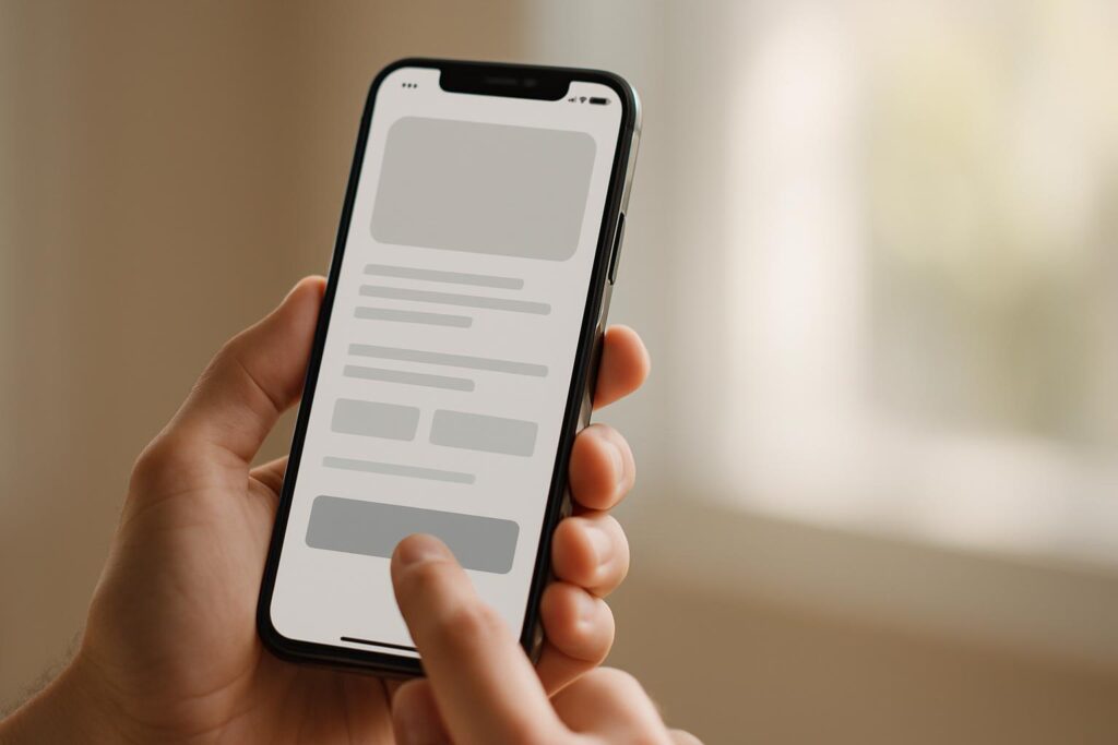 Mobile-first web design on a smartphone with thumb-friendly navigation